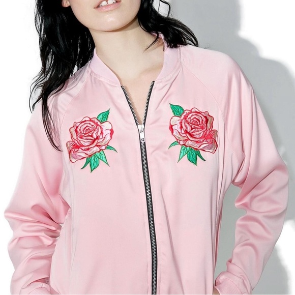 NEW Rose Embroidered Satin Bomber Jacket size medium - Picture 12 of 12